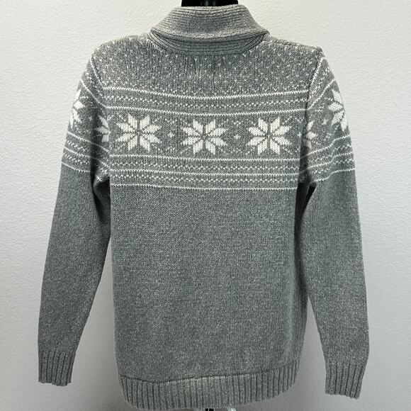 Gap Cardigan Sweater Mens L Large Gray Fair Isle Shawl Collar Wool Blend Winter - Picture 2 of 7